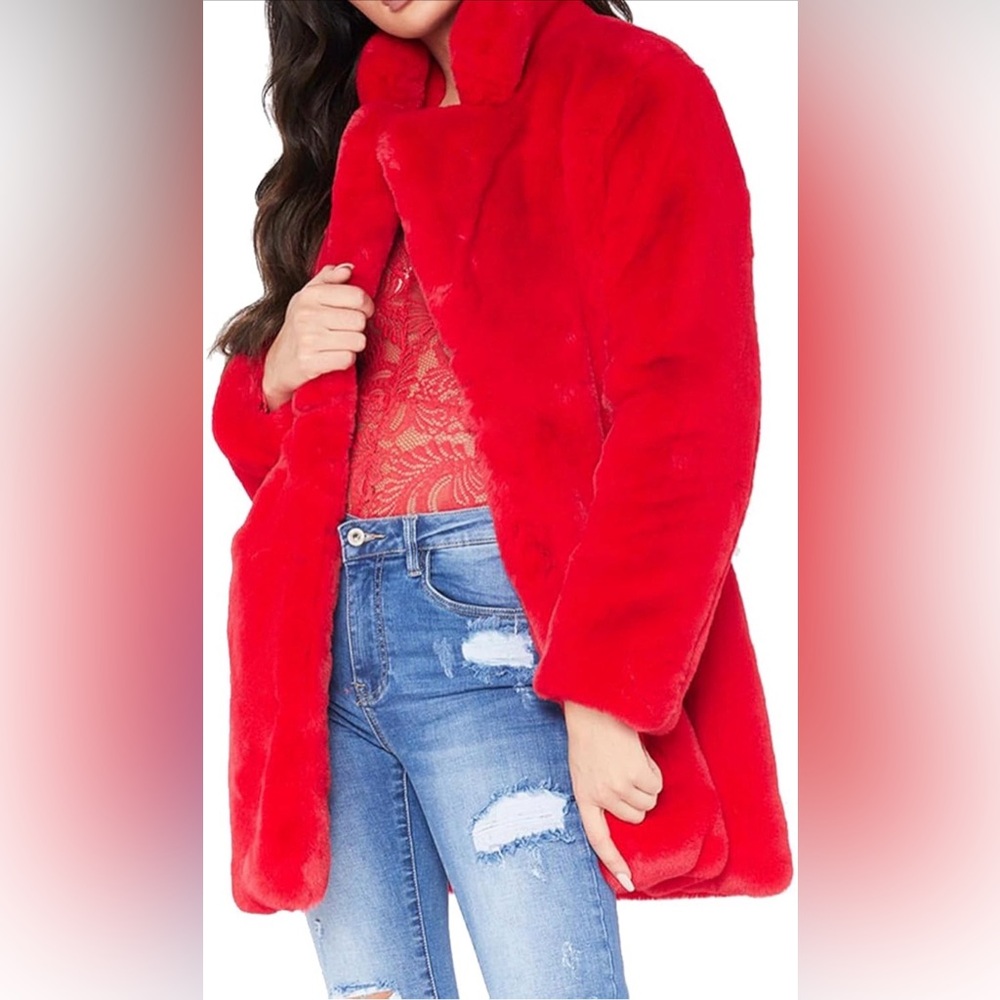 NWOT Women's Red Faux Fur Coat